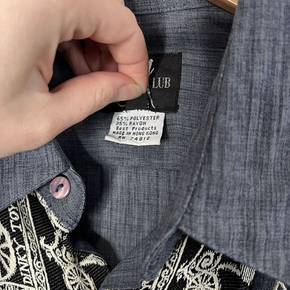 Vintage Husky Club Shirt Button Up Gray Blue Embroidered Men's Size Large - Picture 10 of 11